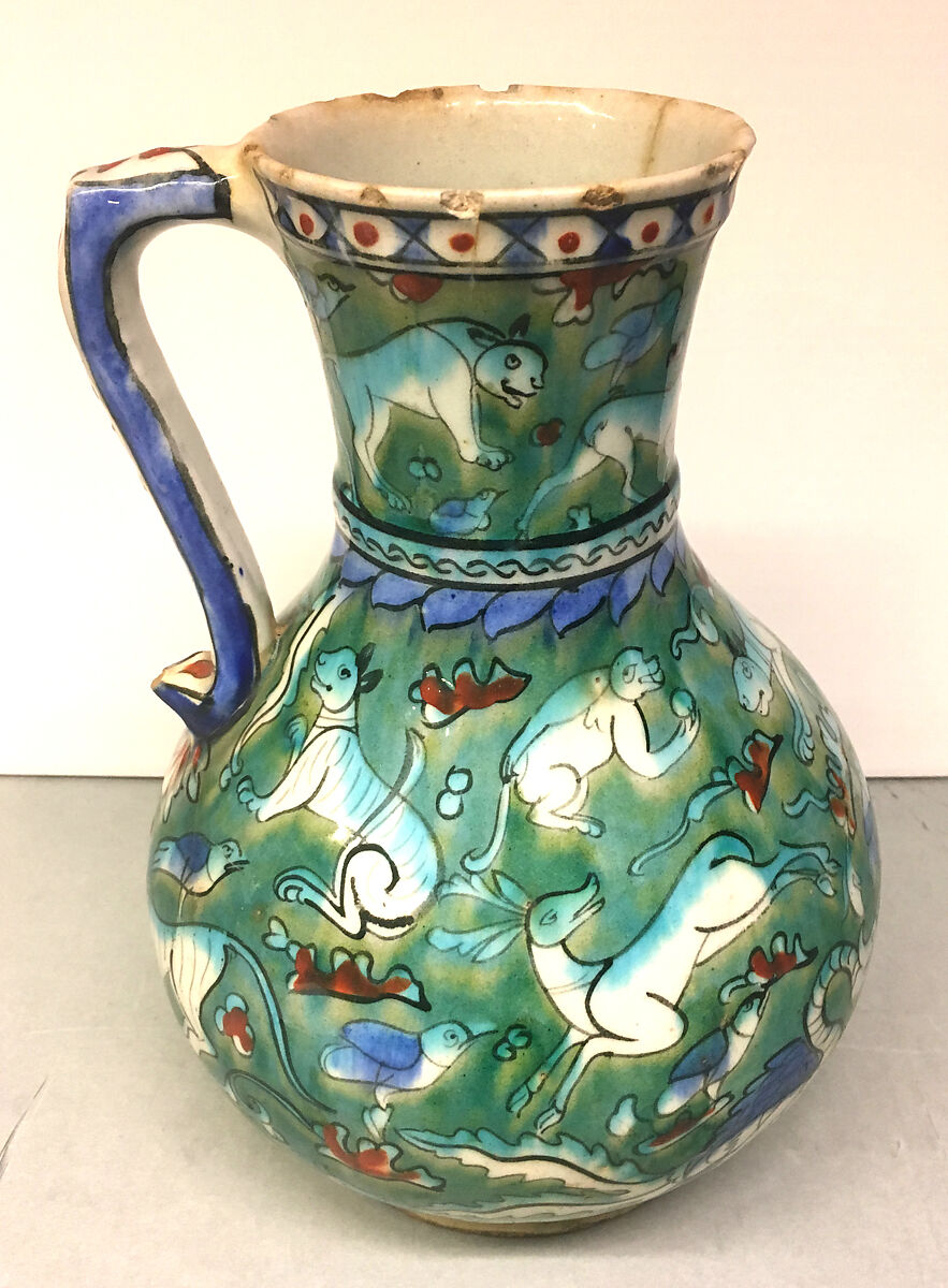 Ewer, Stonepaste; painted and glazed 