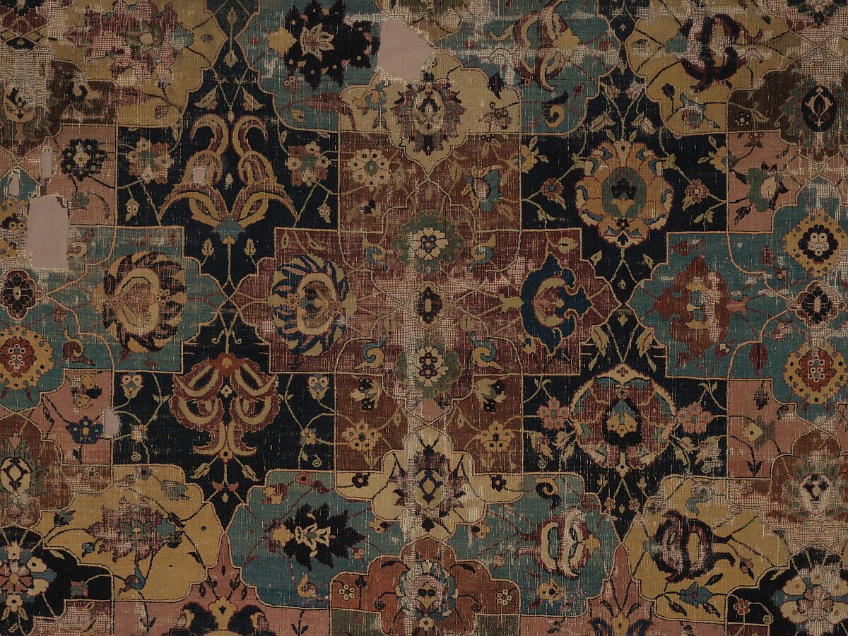 Vase-technique Carpet with Overlapping Cartouches, Cotton (warp), silk (weft), wool (weft and pile); asymmetrically knotted pile