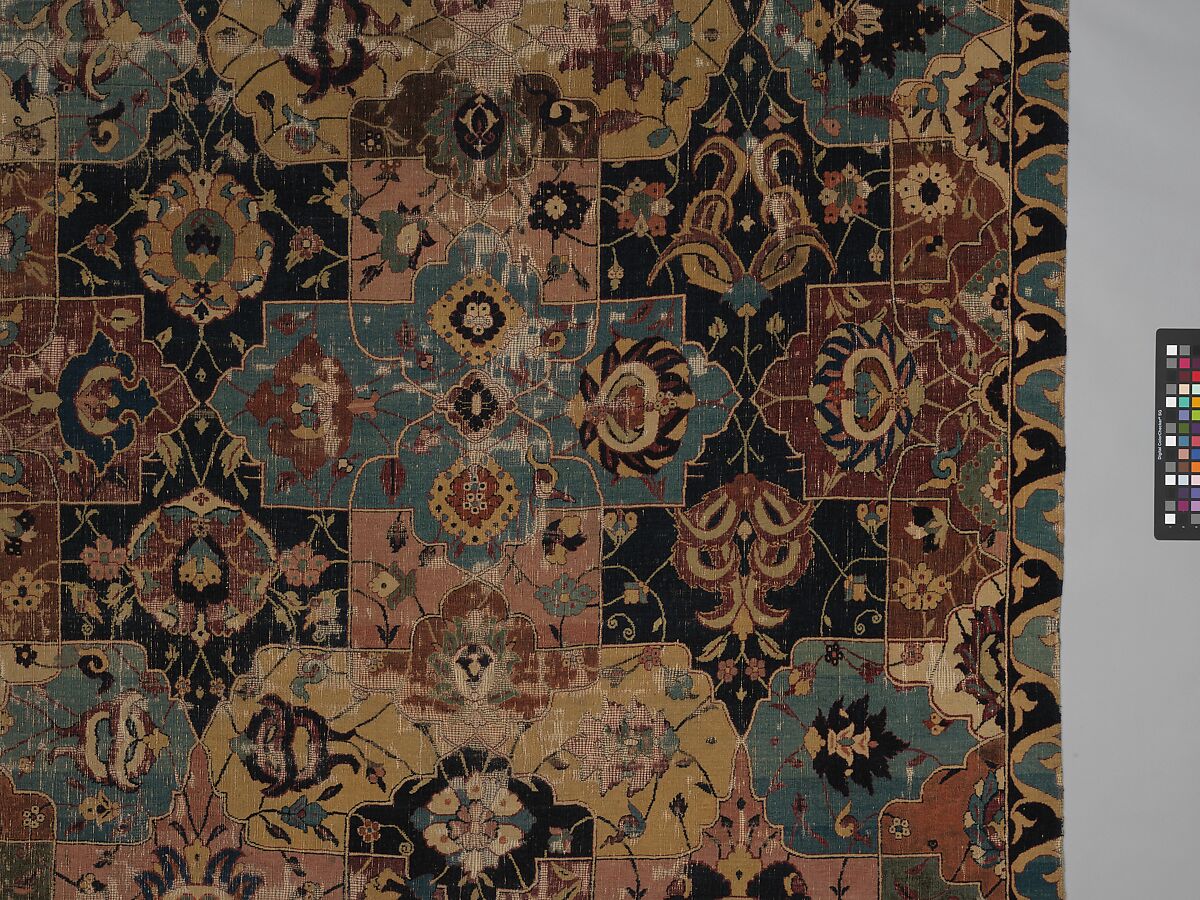 Vase-technique Carpet with Overlapping Cartouches, Cotton (warp), silk (weft), wool (weft and pile); asymmetrically knotted pile