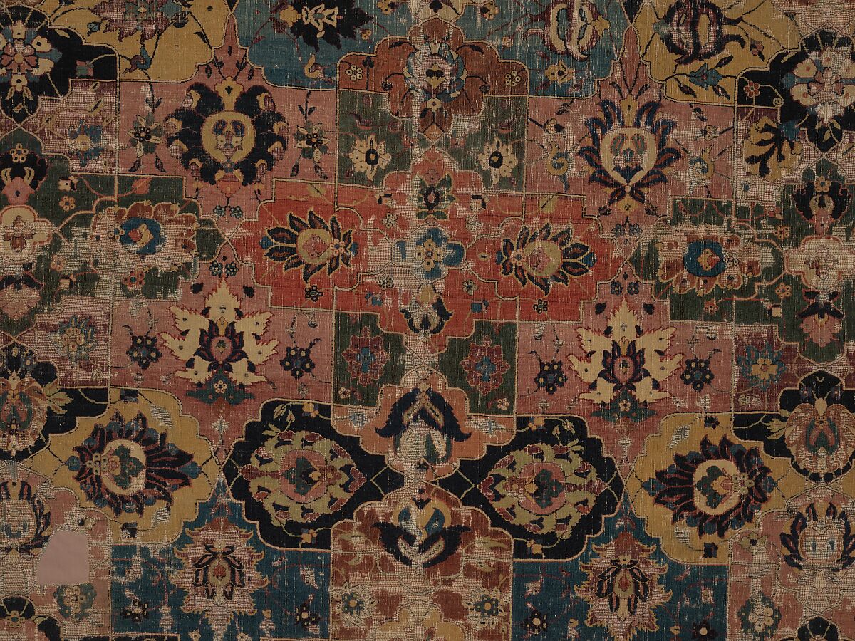 Vase-technique Carpet with Overlapping Cartouches, Cotton (warp), silk (weft), wool (weft and pile); asymmetrically knotted pile