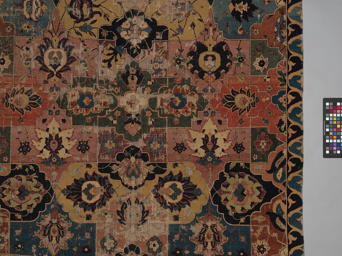 Vase-technique Carpet with Overlapping Cartouches, Cotton (warp), silk (weft), wool (weft and pile); asymmetrically knotted pile