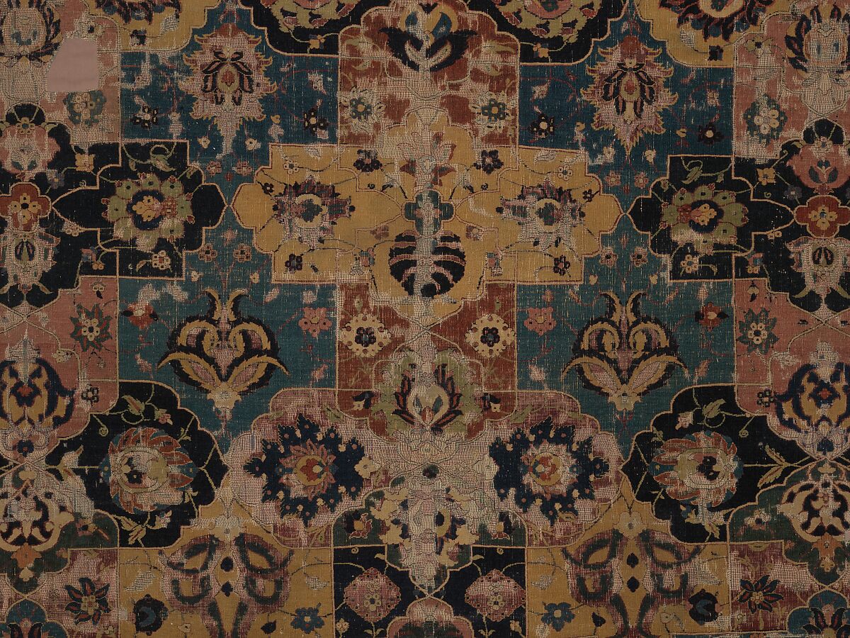 Vase-technique Carpet with Overlapping Cartouches, Cotton (warp), silk (weft), wool (weft and pile); asymmetrically knotted pile