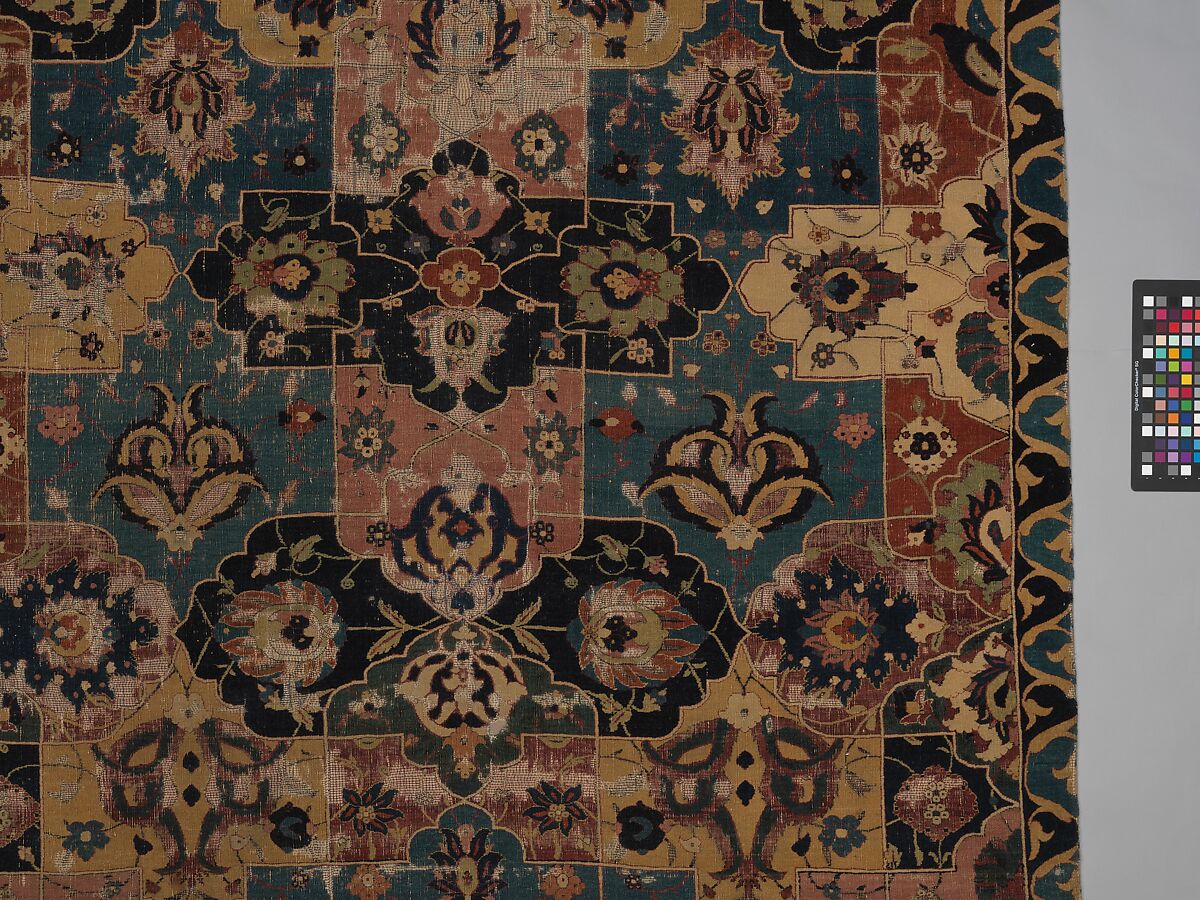 Vase-technique Carpet with Overlapping Cartouches, Cotton (warp), silk (weft), wool (weft and pile); asymmetrically knotted pile