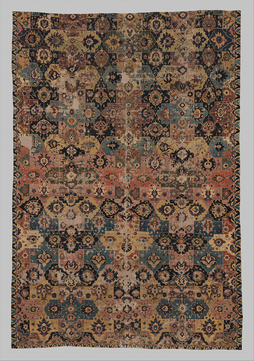 Vase-technique Carpet with Overlapping Cartouches, Cotton (warp), silk (weft), wool (weft and pile); asymmetrically knotted pile 