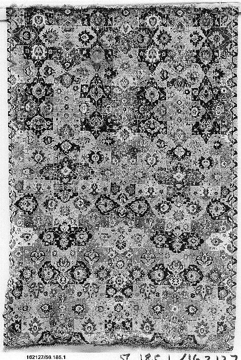 Vase-technique Carpet with Overlapping Cartouches, Cotton (warp), silk (weft), wool (weft and pile); asymmetrically knotted pile