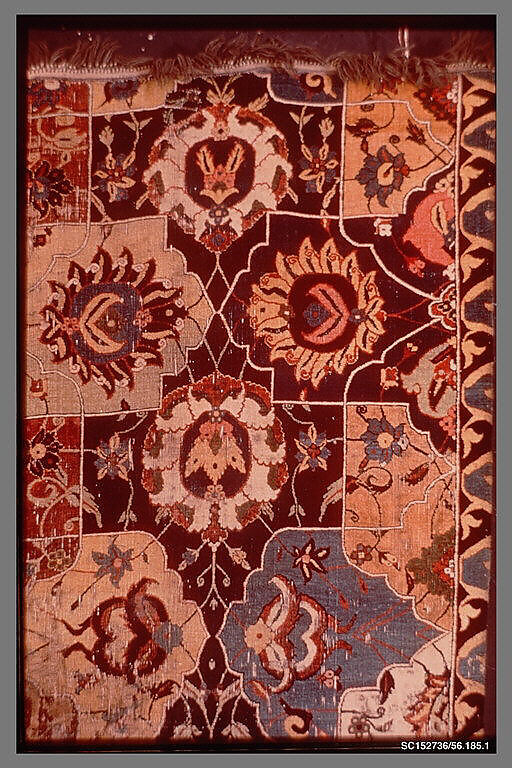 Vase-technique Carpet with Overlapping Cartouches, Cotton (warp), silk (weft), wool (weft and pile); asymmetrically knotted pile
