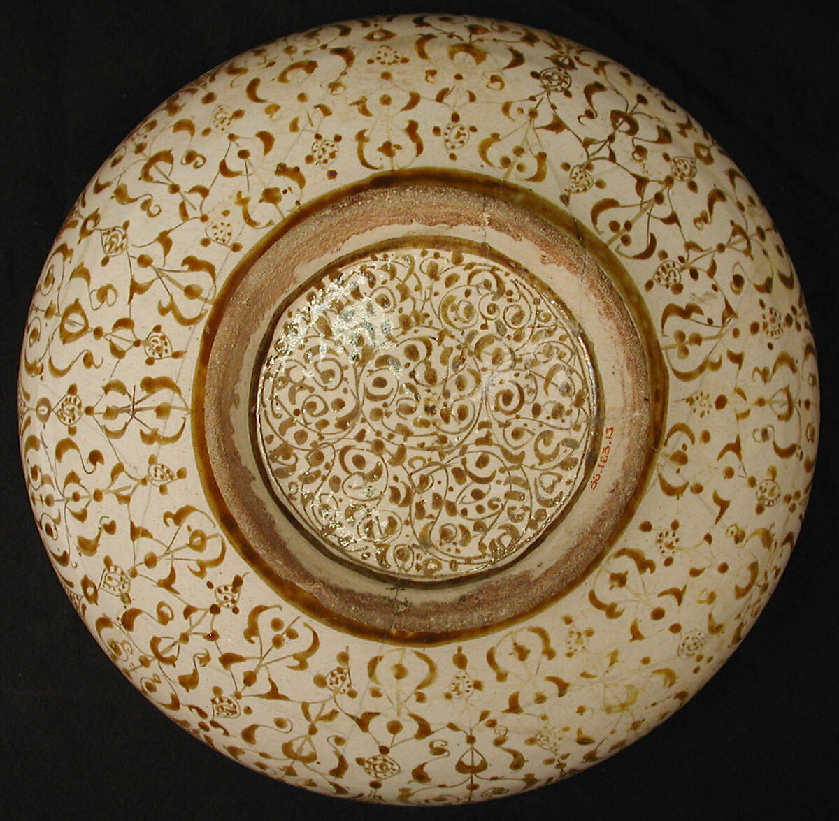 Bowl With Musicians in a Garden, Stonepaste; glazed in opaque white, luster-painted