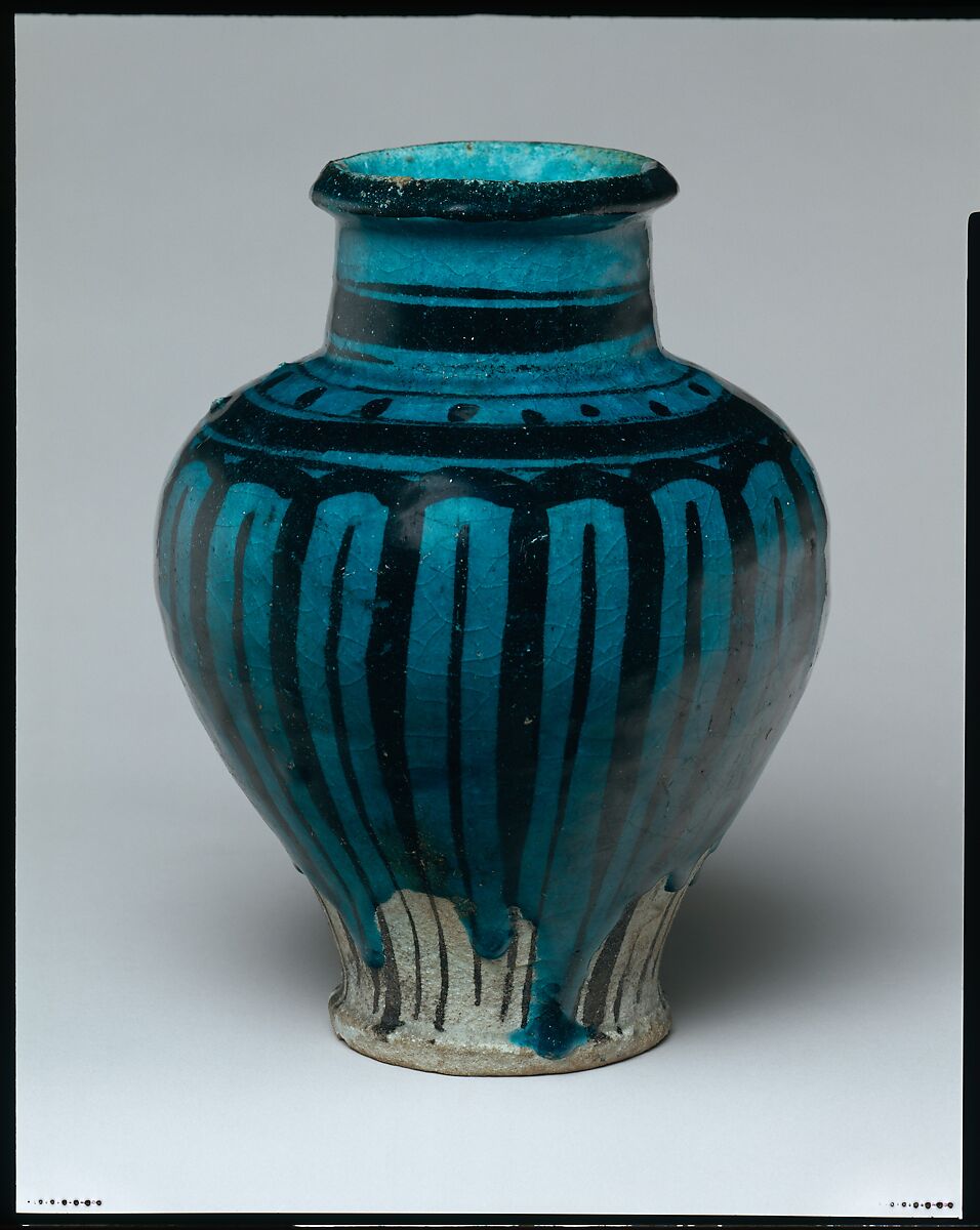 Vase, Stonepaste; painted under transparent turquoise glaze