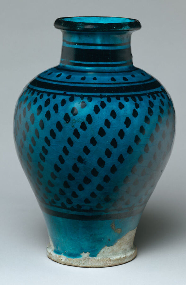 Jar, Stonepaste; painted under transparent turquoise glaze 