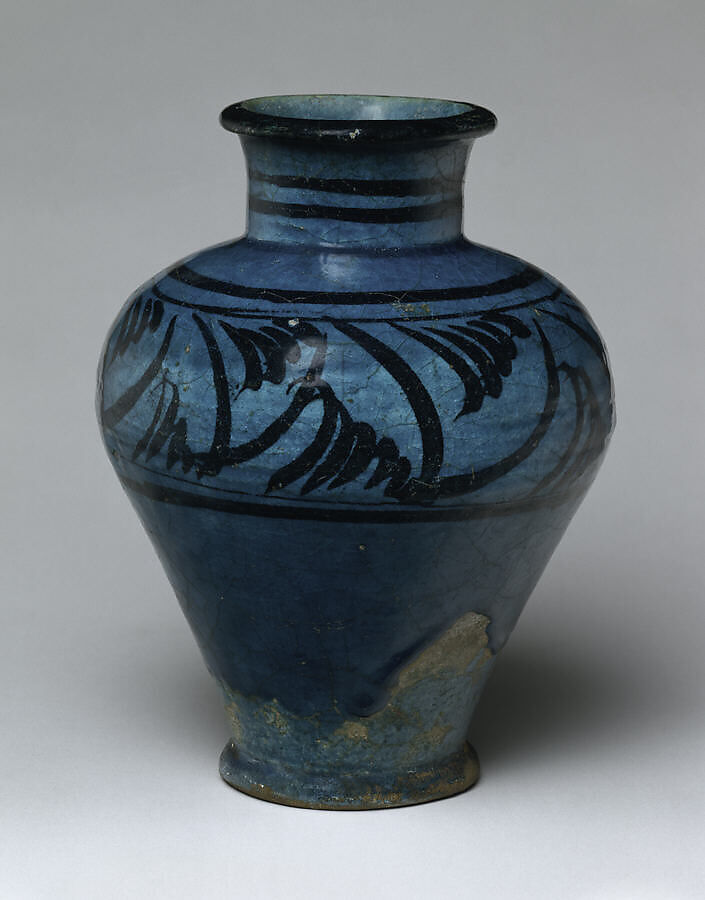 Vase, Stonepaste; painted under transparent turquoise glaze