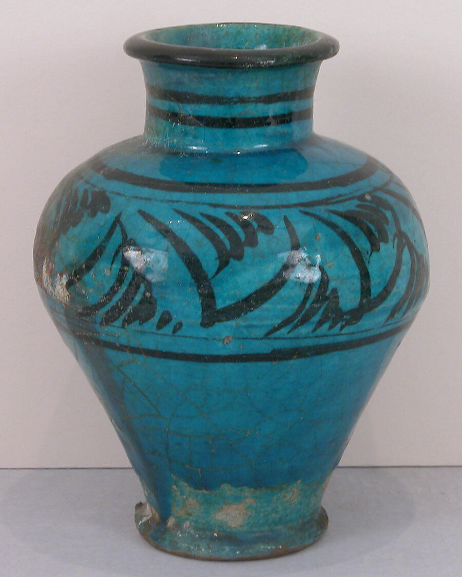 Vase, Stonepaste; painted under transparent turquoise glaze 