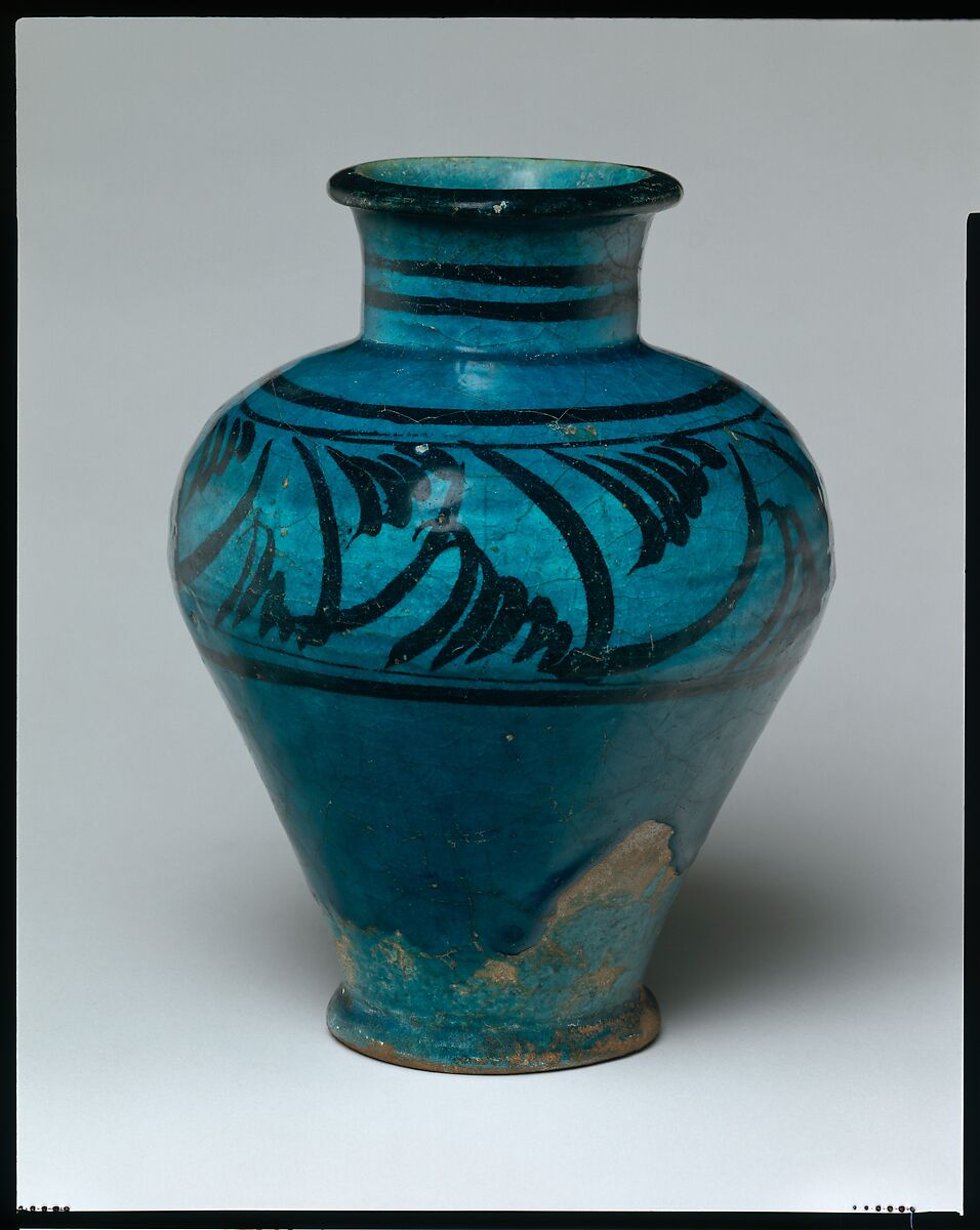 Vase, Stonepaste; painted under transparent turquoise glaze
