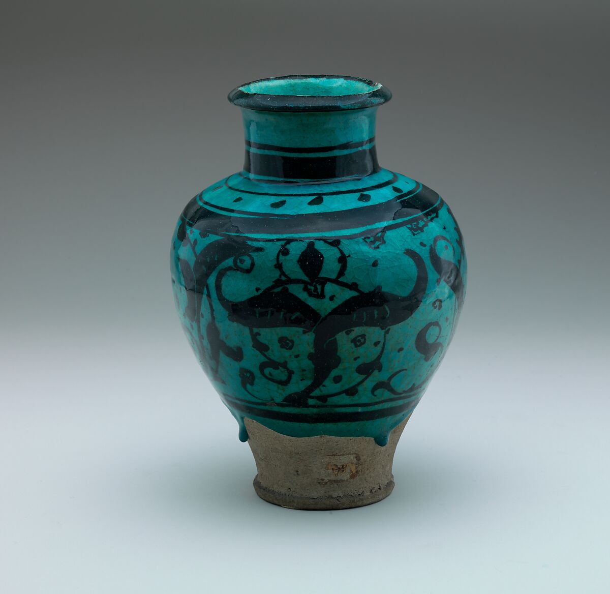 Pear-Shaped Jar with Stylized Vegetal Decoration, Stonepaste; painted under transparent turquoise glaze 