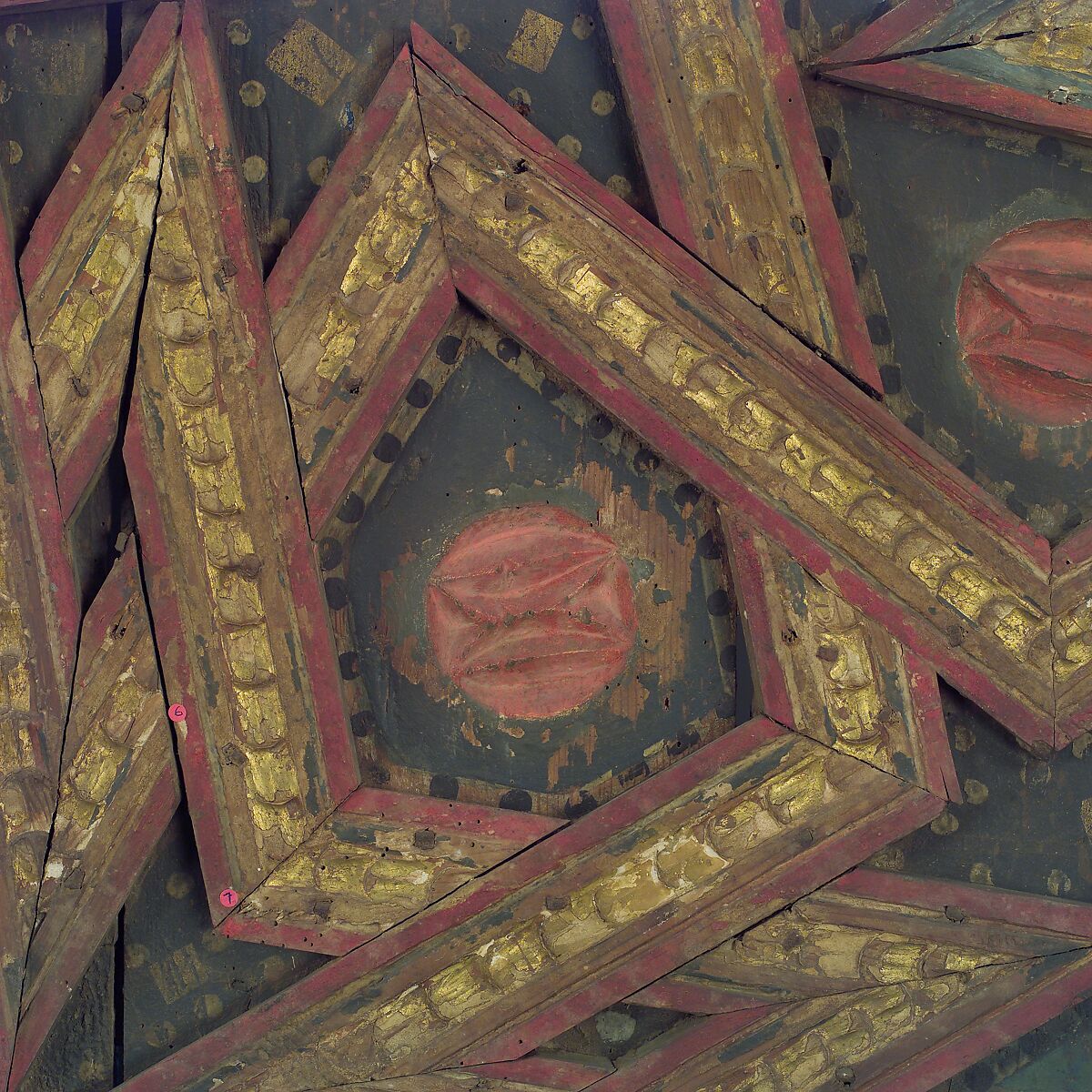 Ceiling, Wood; carved, painted, and gilded