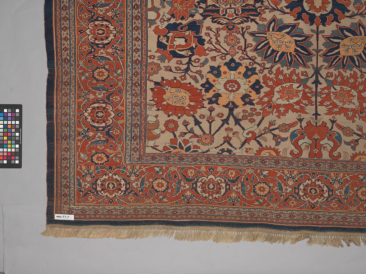 Carpet, Silk (warp, weft and pile); symmetrically knotted pile
