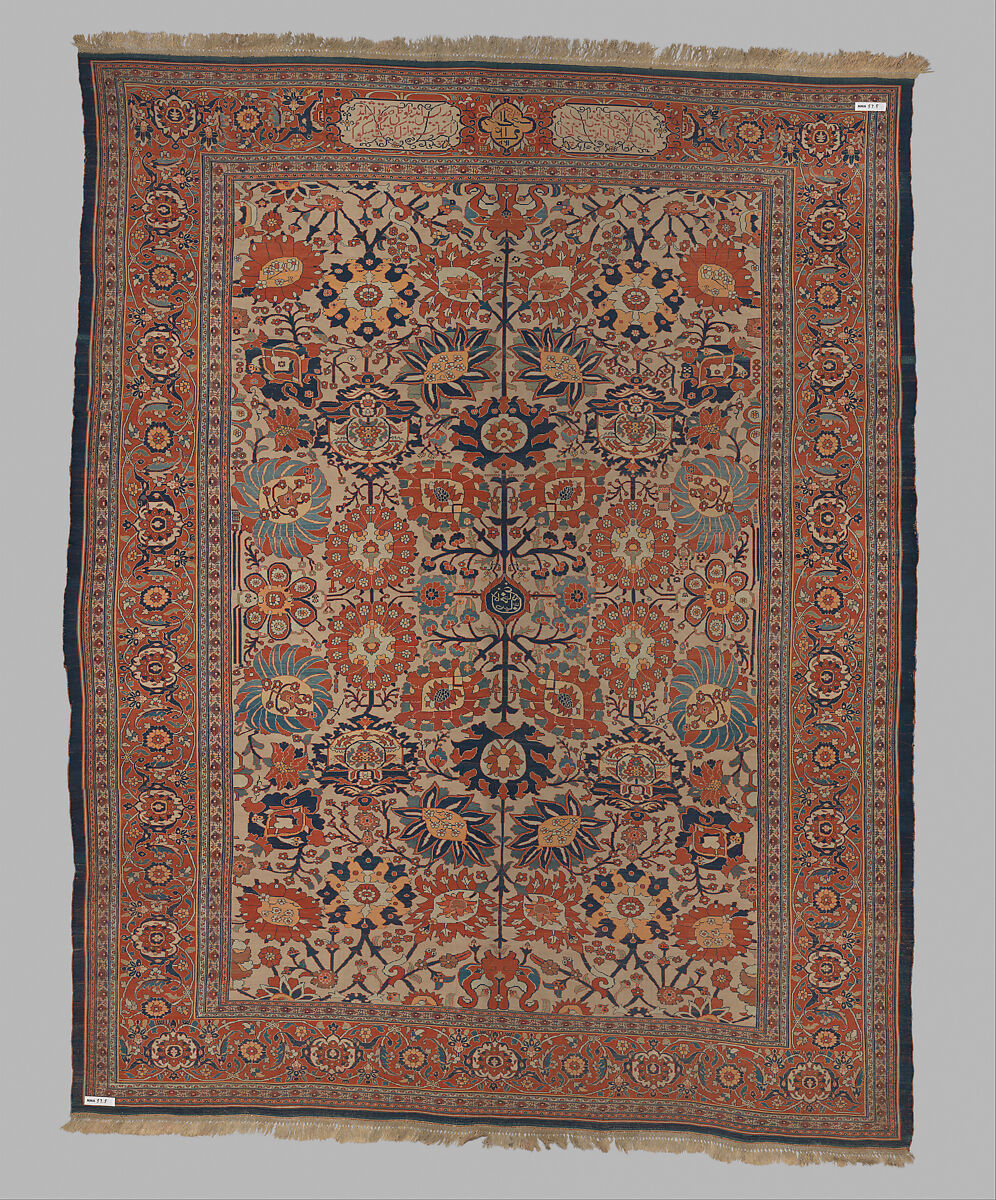 Carpet, Silk (warp, weft and pile); symmetrically knotted pile