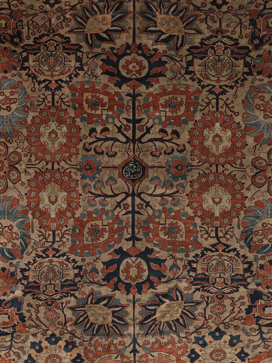 Carpet, Silk (warp, weft and pile); symmetrically knotted pile