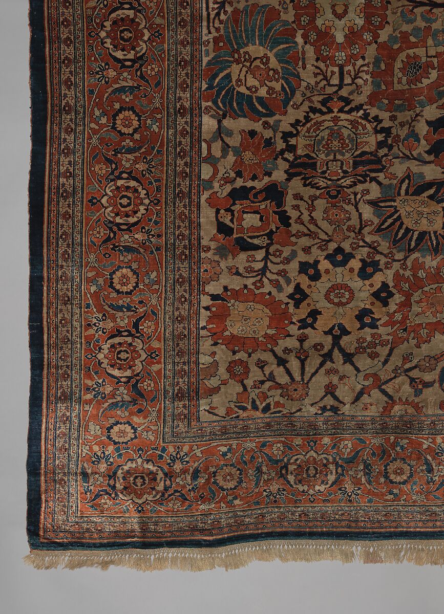 Carpet, Silk (warp, weft and pile); symmetrically knotted pile