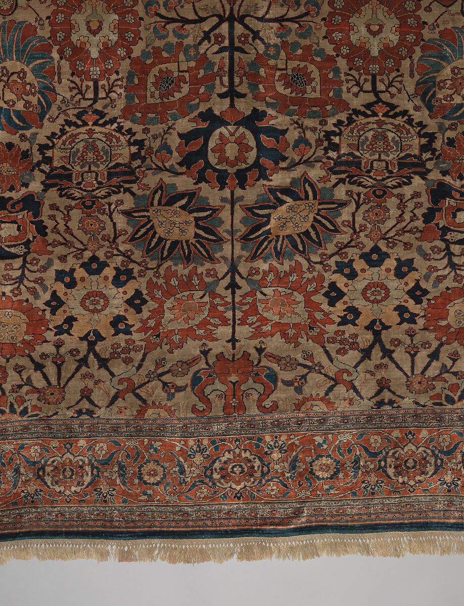 Carpet, Silk (warp, weft and pile); symmetrically knotted pile