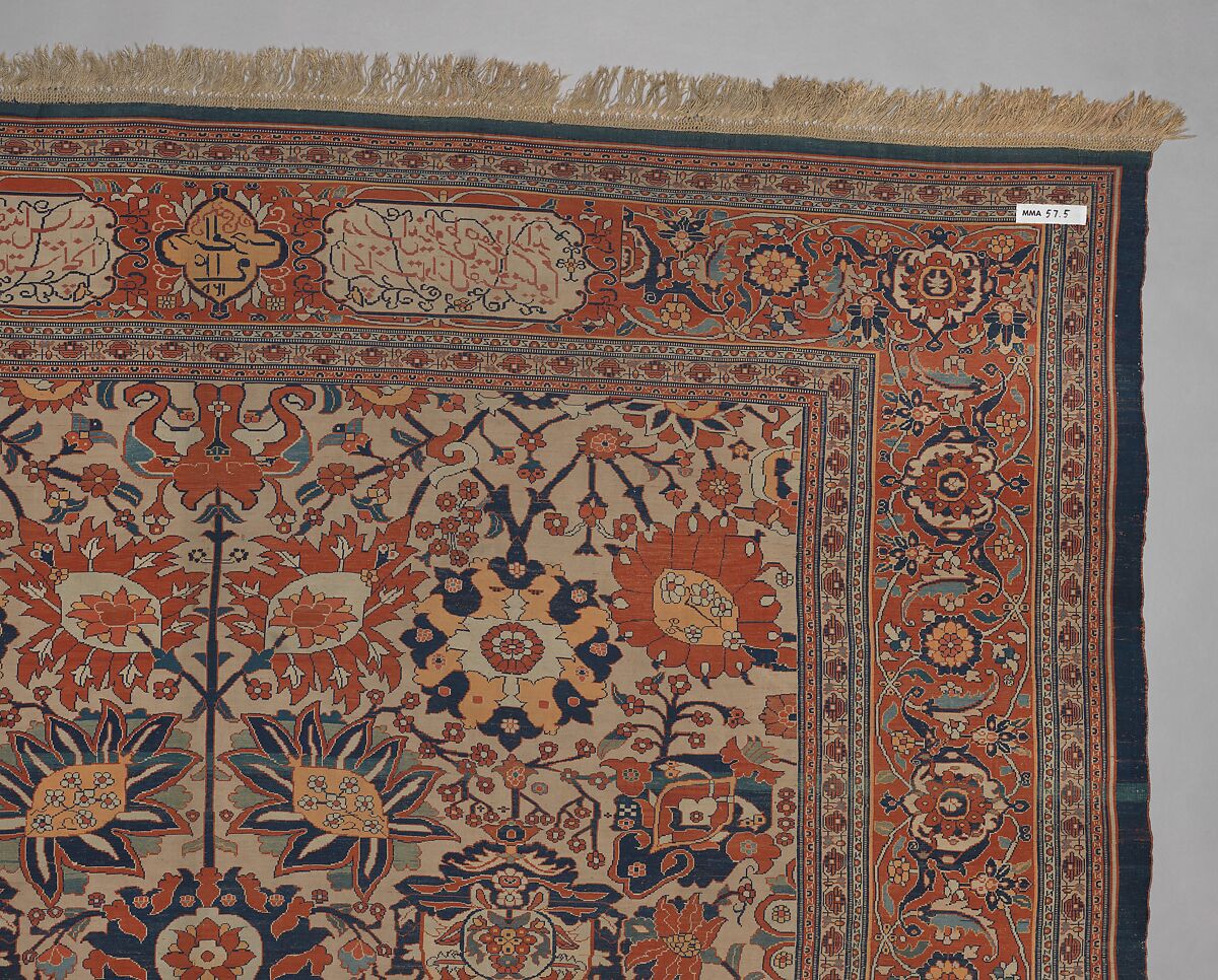 Carpet, Silk (warp, weft and pile); symmetrically knotted pile