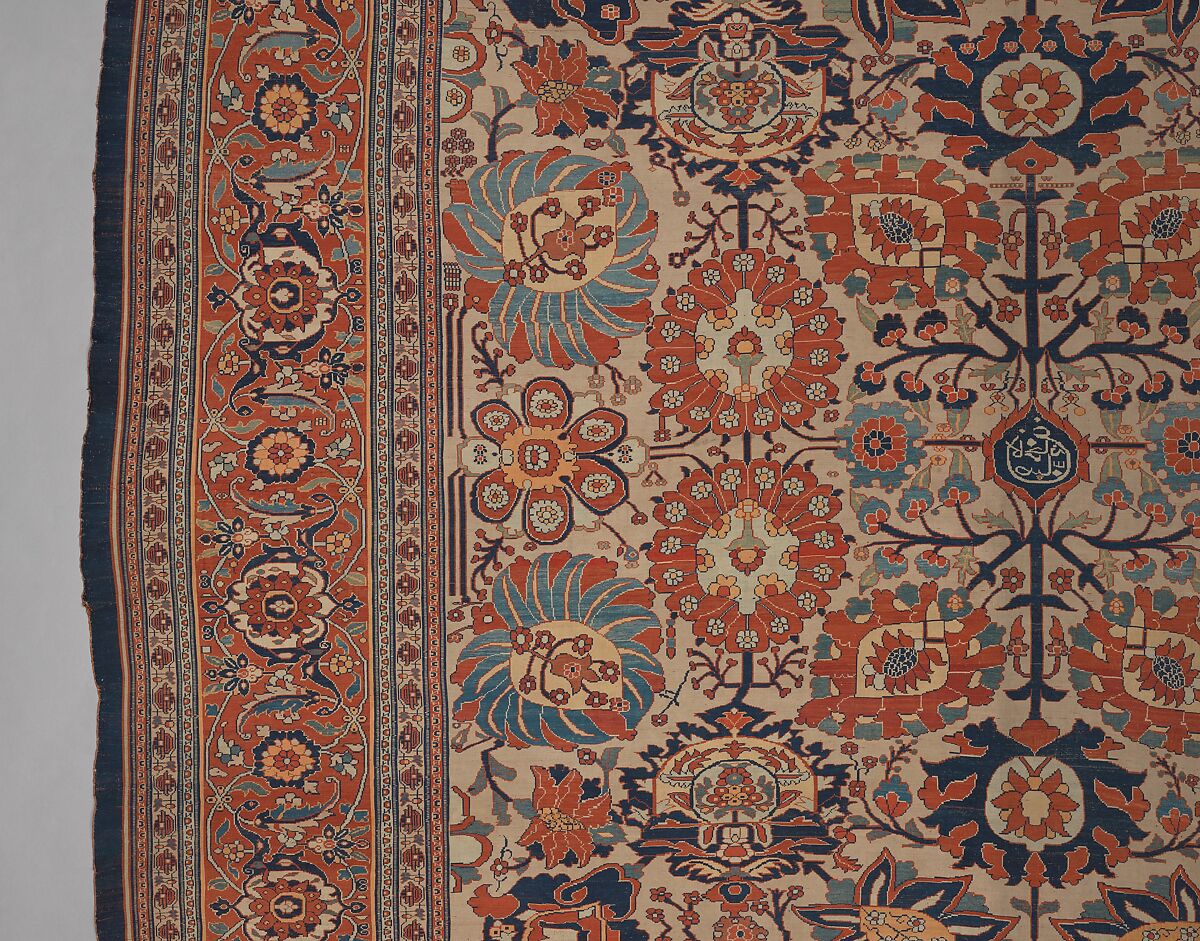 Carpet, Silk (warp, weft and pile); symmetrically knotted pile