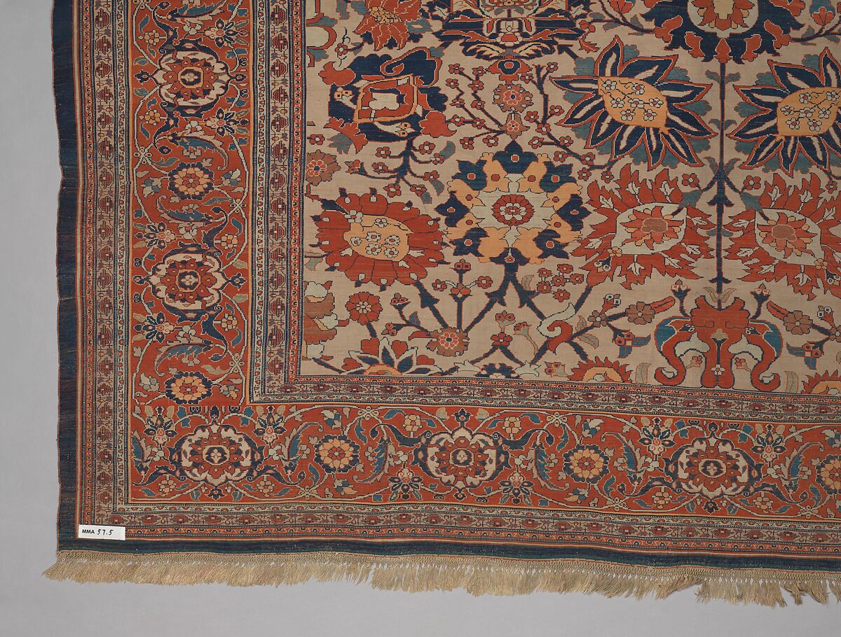 Carpet, Silk (warp, weft and pile); symmetrically knotted pile
