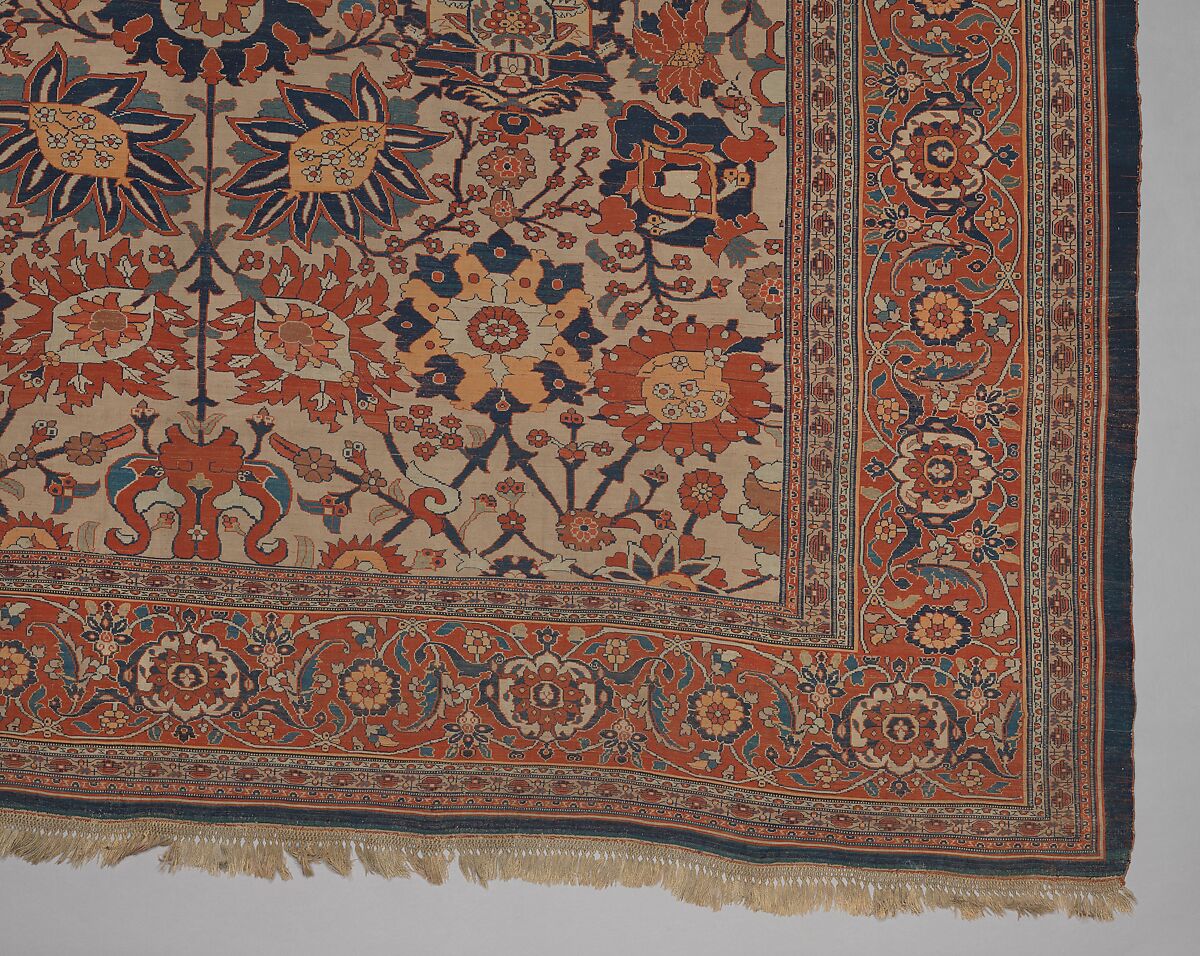 Carpet, Silk (warp, weft and pile); symmetrically knotted pile