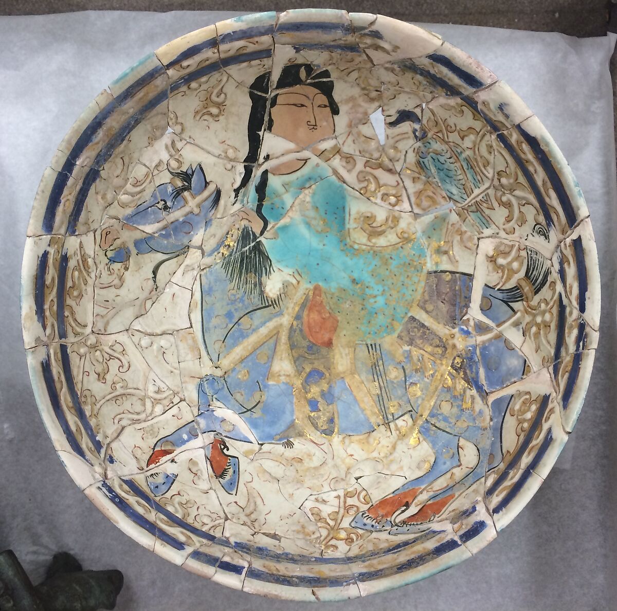 Bowl with a Horseman, Stonepaste; overglaze painted, and gilded, so-called "mina'i" ware