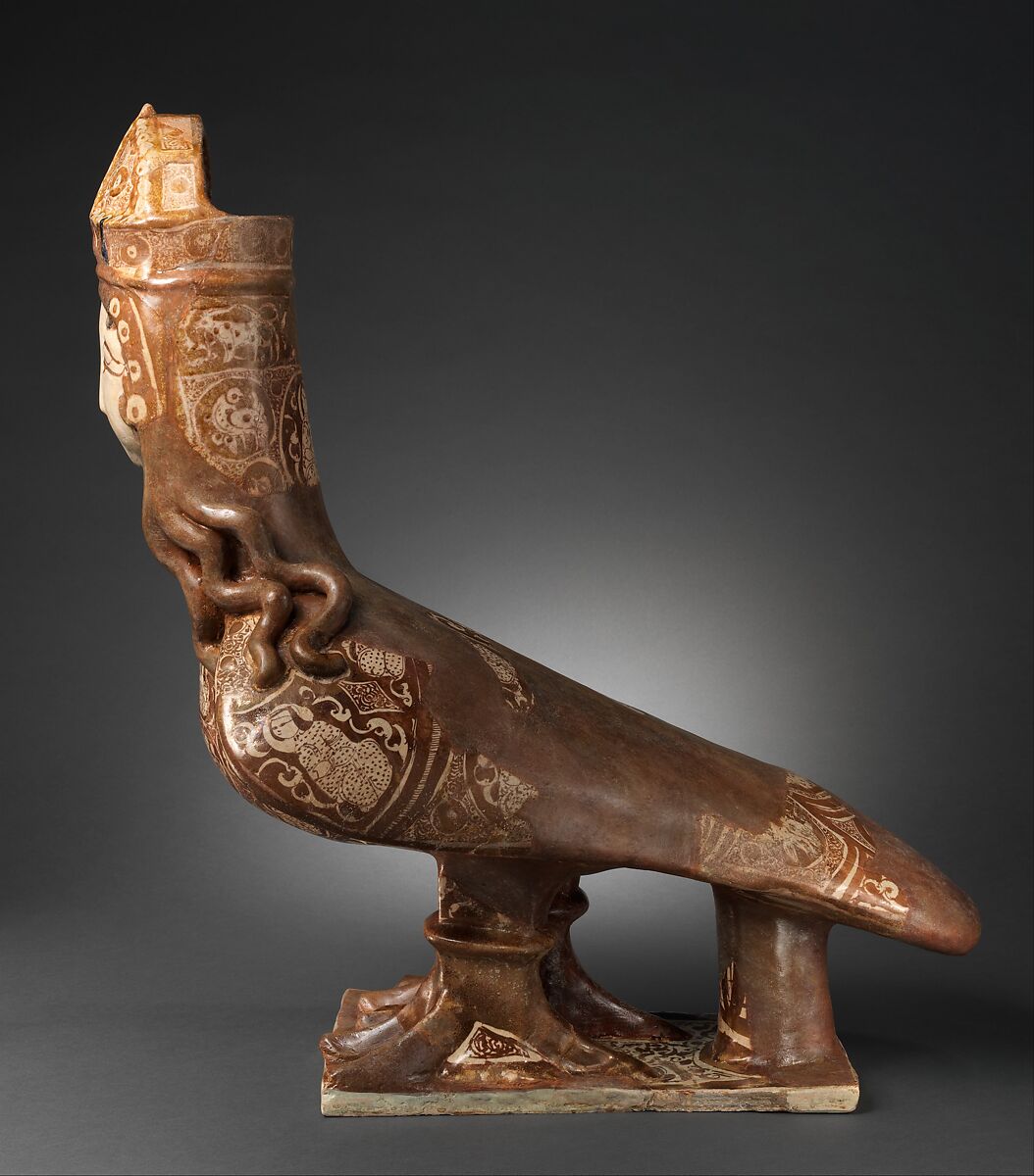 Figure of Harpy, Stonepaste; luster-painted on opaque white glaze, molded and applied decoration