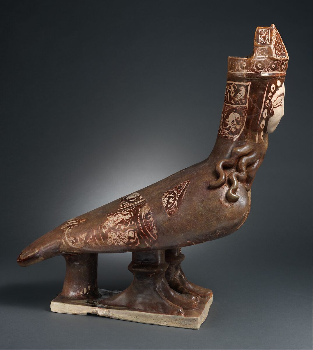 Figure of Harpy, Stonepaste; luster-painted on opaque white glaze, molded and applied decoration