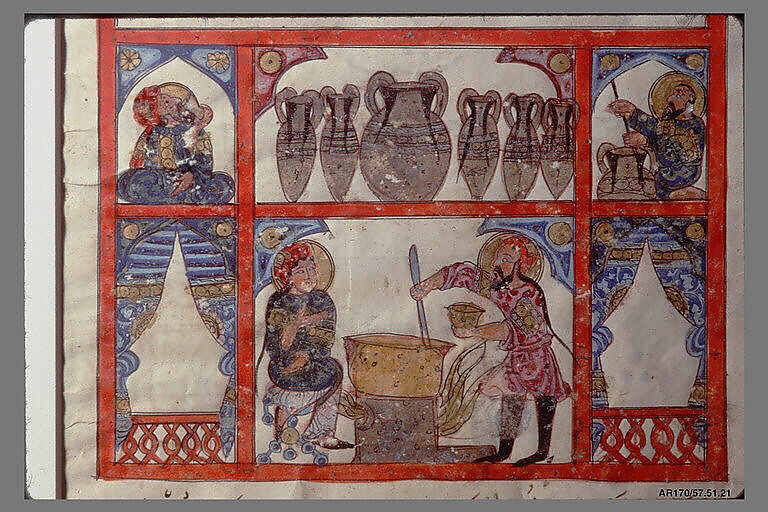 "Preparing Medicine from Honey", from a Dispersed Manuscript of an Arabic Translation of De Materia Medica of Dioscorides, 'Abdullah ibn al-Fadl, Ink, opaque watercolor, and gold on paper