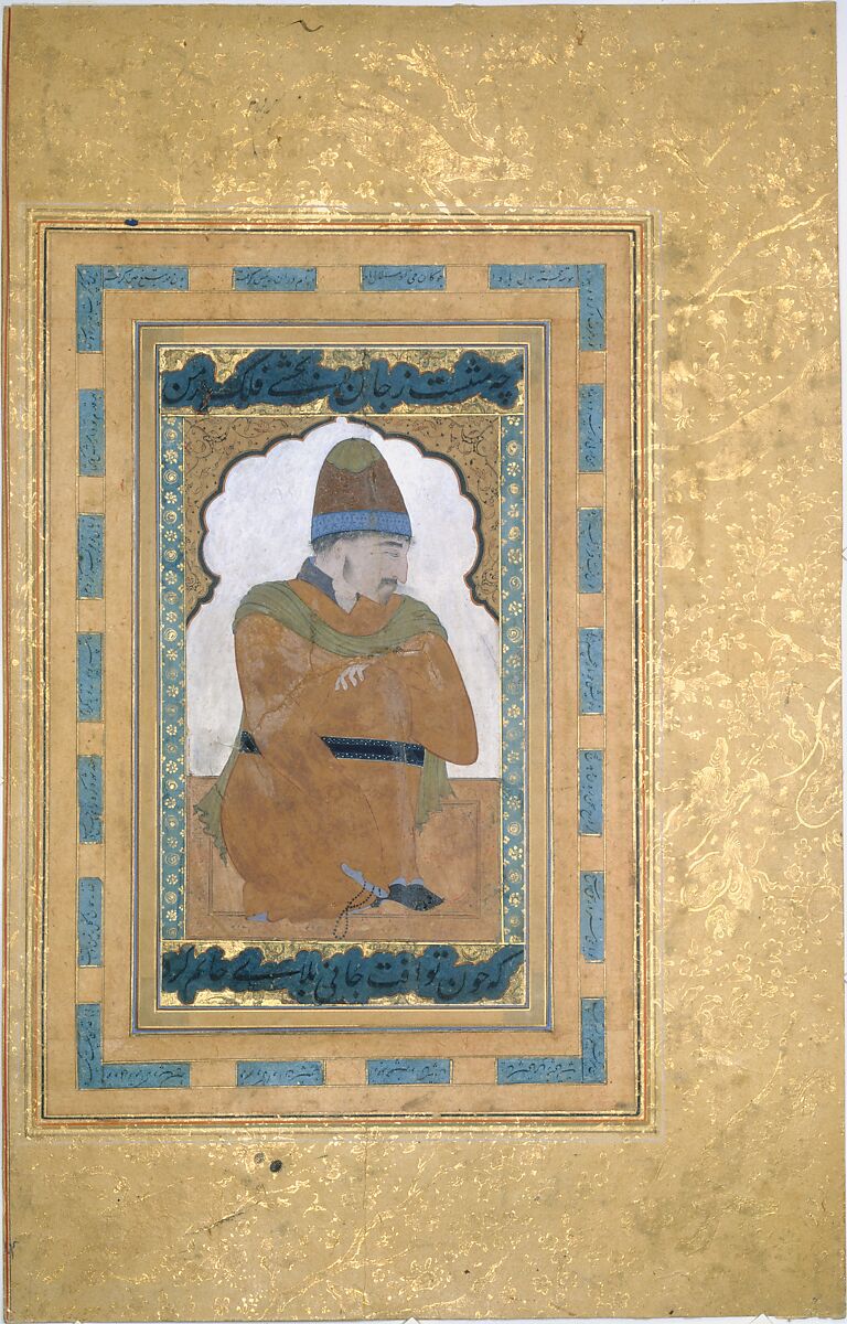 Portrait of a Dervish, Main support: ink, opaque watercolor, and gold on paper
Margins: gold on dyed paper