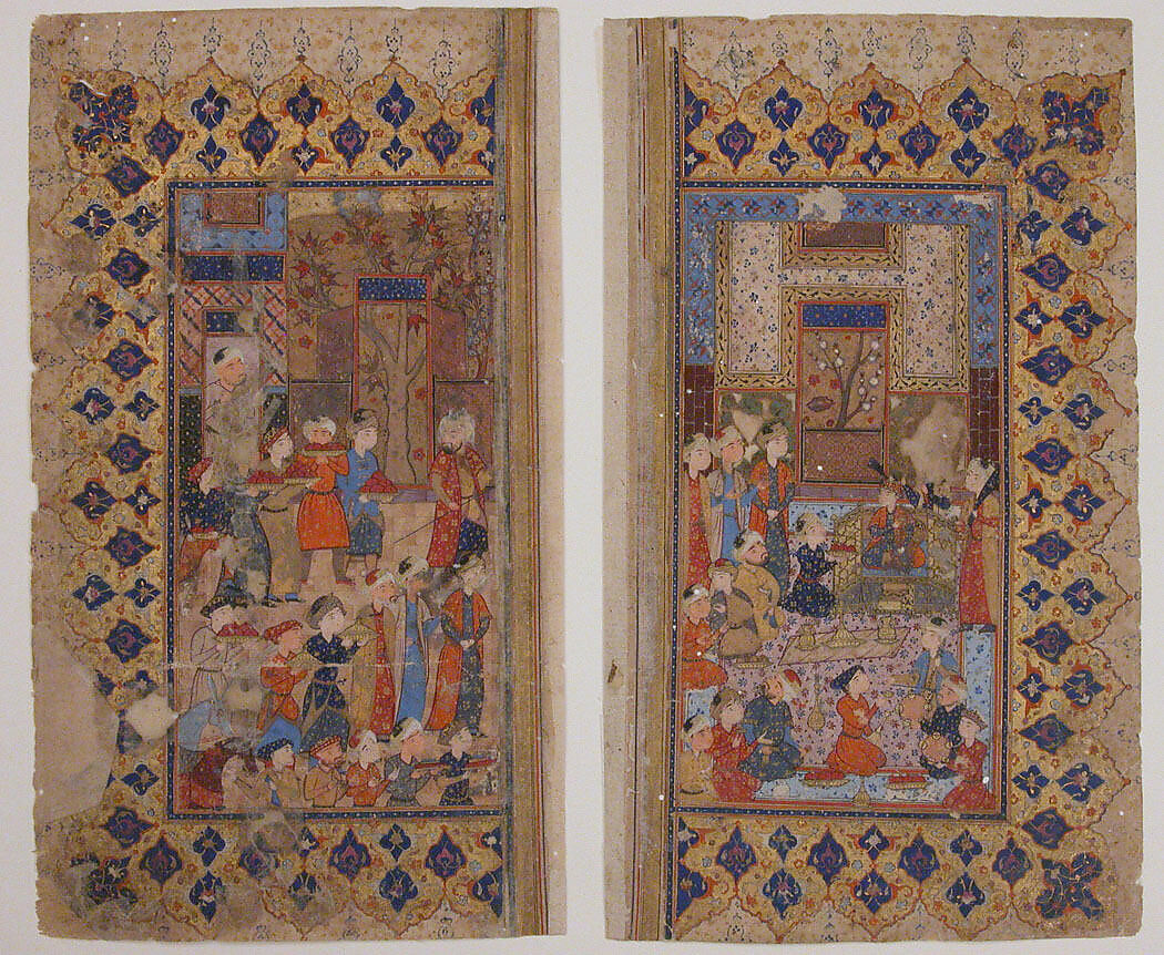 "Enthronement of a Young Prince (Shapur II?)", Folio from a Yusuf and Zulaikha of Jami, Maulana Nur al-Din `Abd al-Rahman Jami (Iranian, Jam 1414–92 Herat), Opaque watercolor and gold on paper 