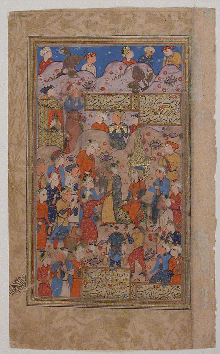 "Zusuf is Purchased in Egypt by Zulaikha", Folio from a Yusuf and Zulaikha of Jami, Maulana Nur al-Din `Abd al-Rahman Jami (Iranian, Jam 1414–92 Herat), Opaque watercolor and gold on paper 