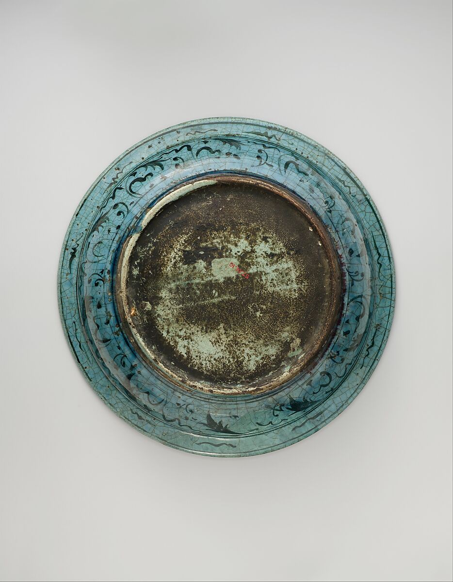 Bowl, Stonepaste; painted in black under turquoise glaze
