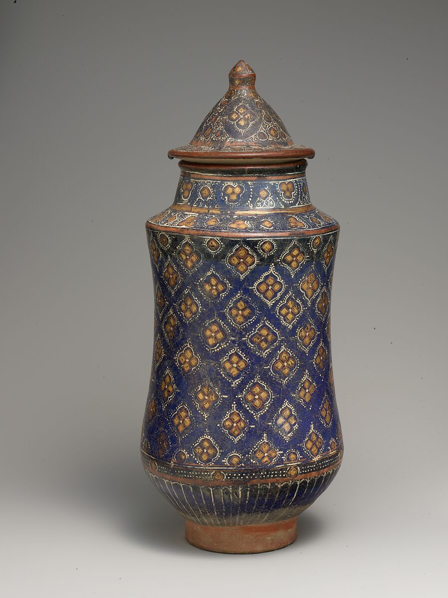 Covered Jar (Albarello), Stonepaste; overglaze painted and leaf gilded (lajvardina)