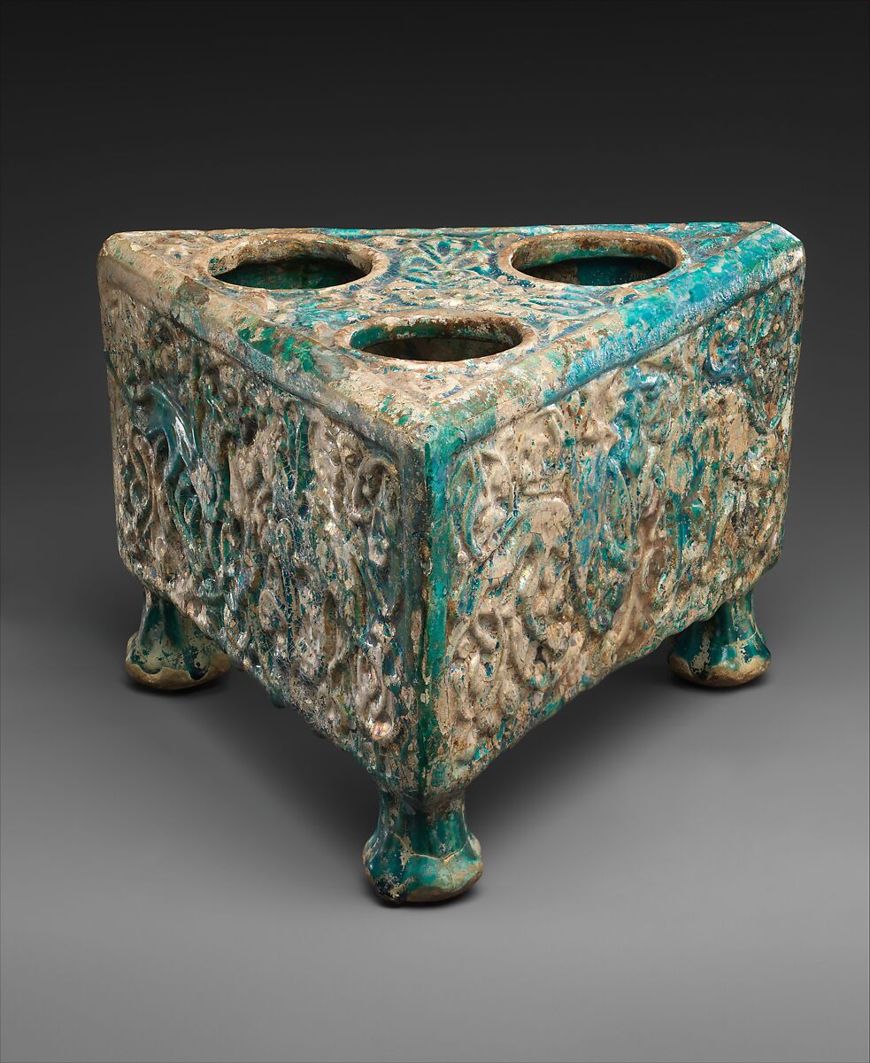 Tabouret with Winged Griffins and Benedictions, Earthenware; molded, modeled, glazed in turquoise 