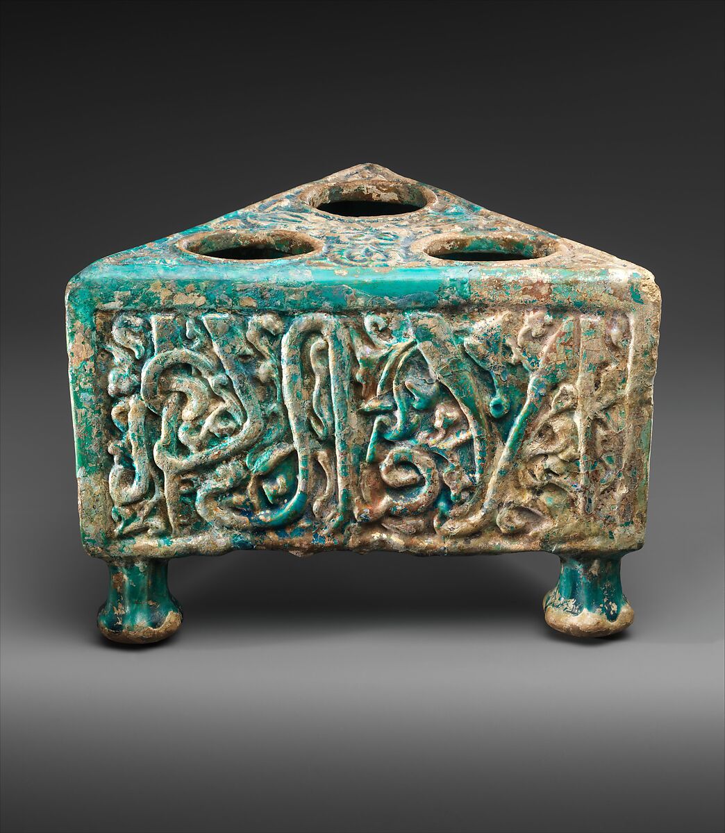 Tabouret with Winged Griffins and Benedictions, Earthenware; molded, modeled, glazed in turquoise