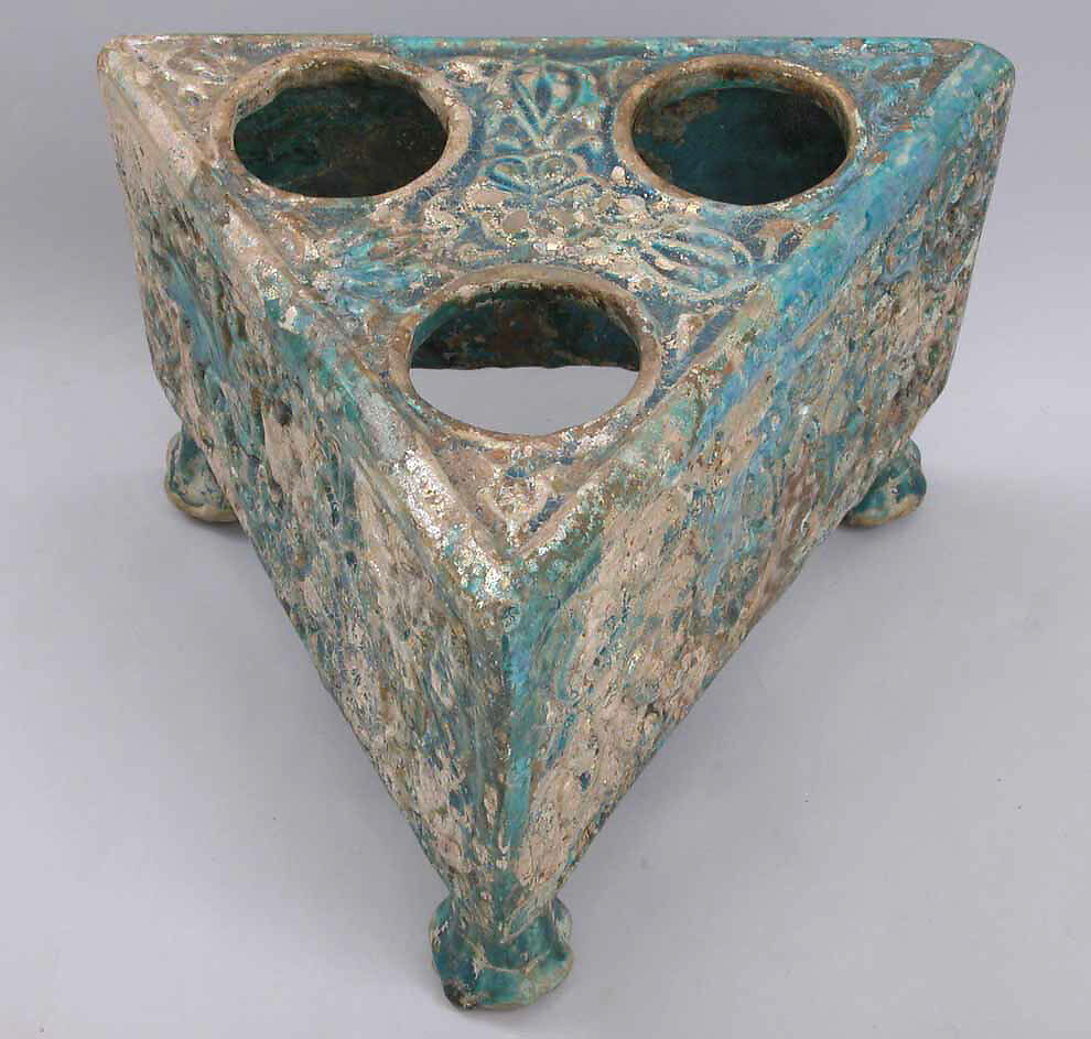 Tabouret with Winged Griffins and Benedictions, Earthenware; molded, modeled, glazed in turquoise