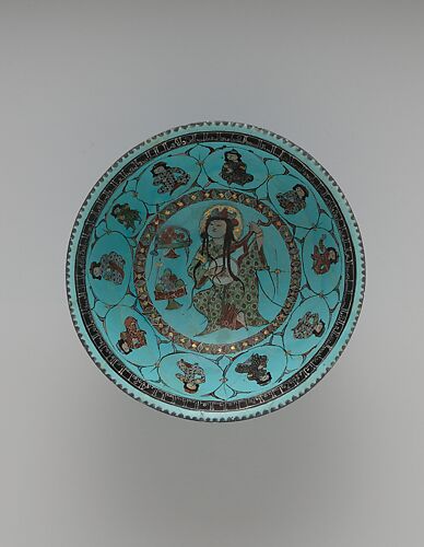 Turquoise Bowl with Lute Player and Audience