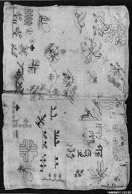 Sampler, Cotton; embroidered in silk 