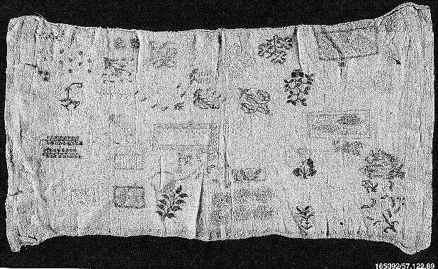 Sampler, Cotton; embroidered in silk 