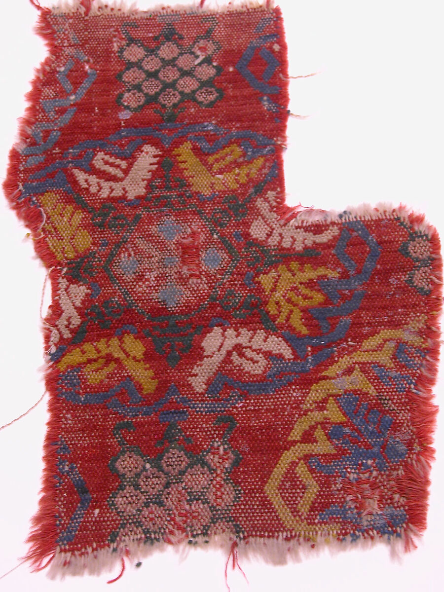 Carpet Fragment, Wool (warp, weft and pile); single-warp (Spanish) knotted pile