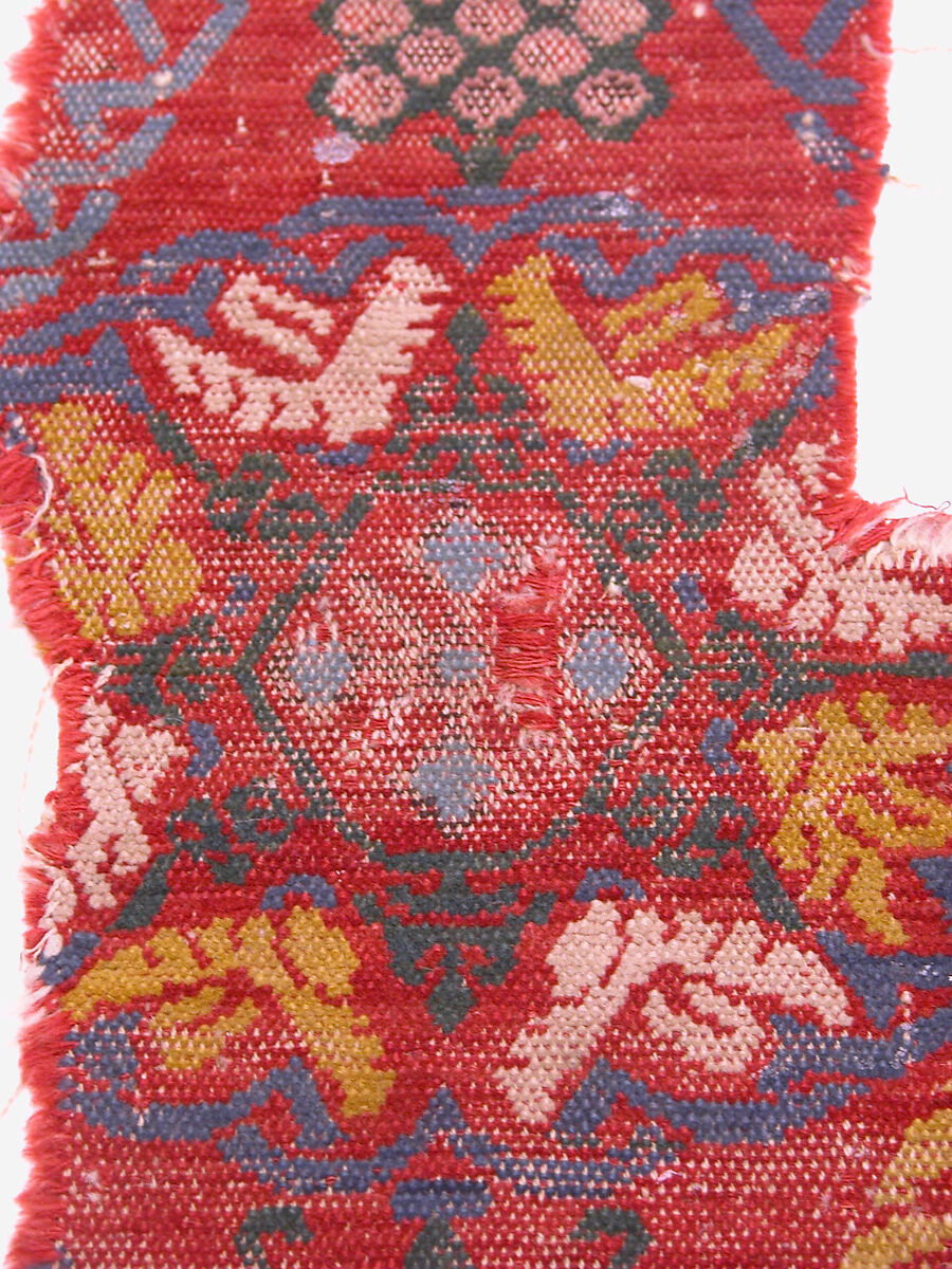 Carpet Fragment, Wool (warp, weft and pile); single-warp (Spanish) knotted pile