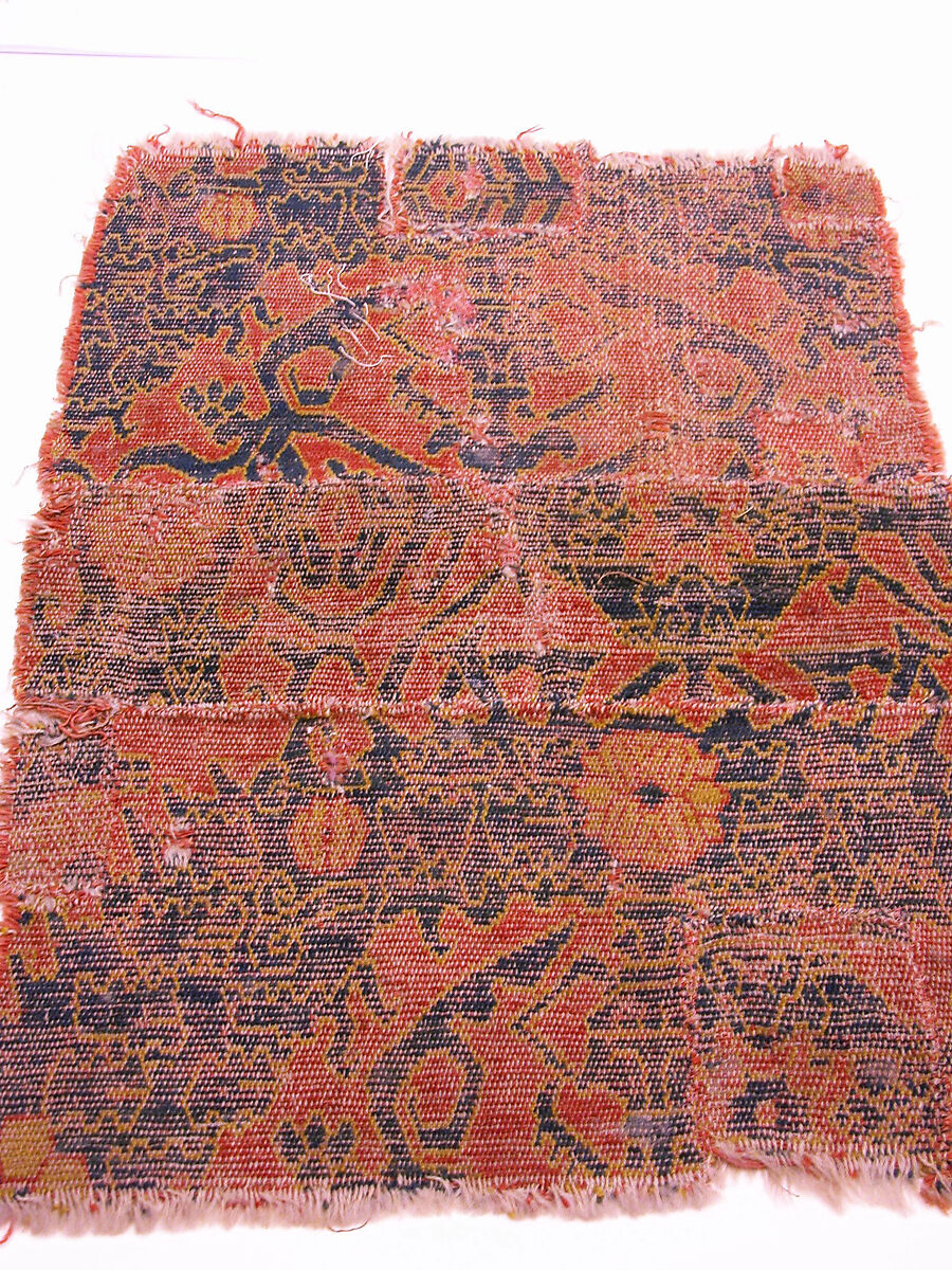 Carpet Fragment, Wool (warp, weft and pile); single-warp (Spanish) knotted pile
