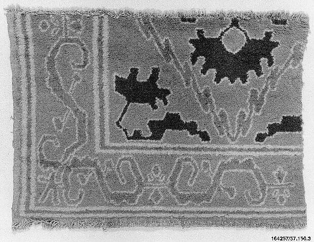 Carpet Fragment, Wool (warp, weft and pile); single-warp (Spanish) knotted pile