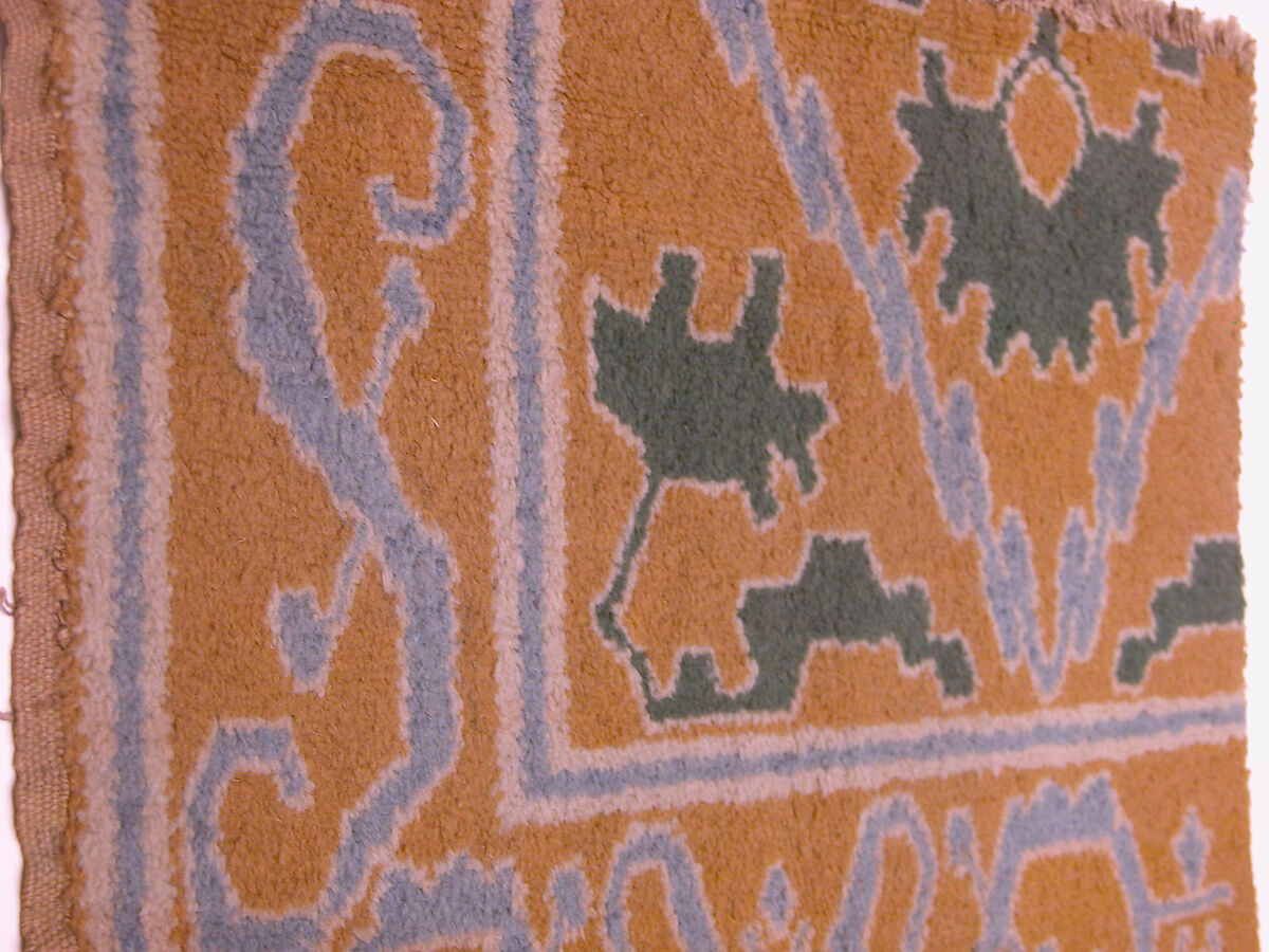 Carpet Fragment, Wool (warp, weft and pile); single-warp (Spanish) knotted pile