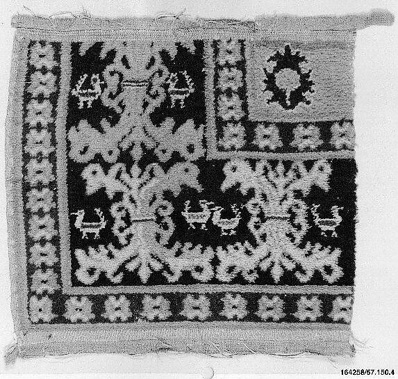 Carpet Fragment, Wool (warp, weft and pile); single-warp (Spanish) knotted pile