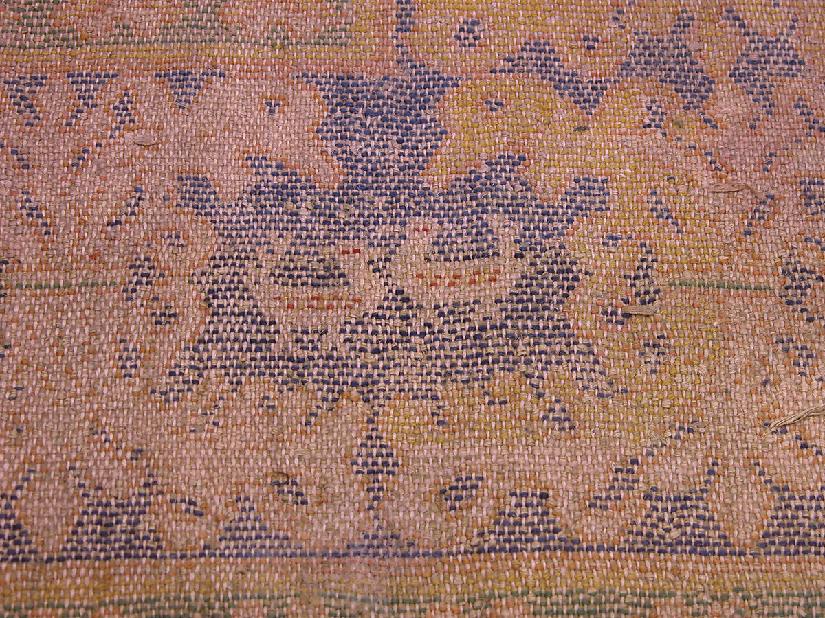 Carpet Fragment, Wool (warp, weft and pile); single-warp (Spanish) knotted pile