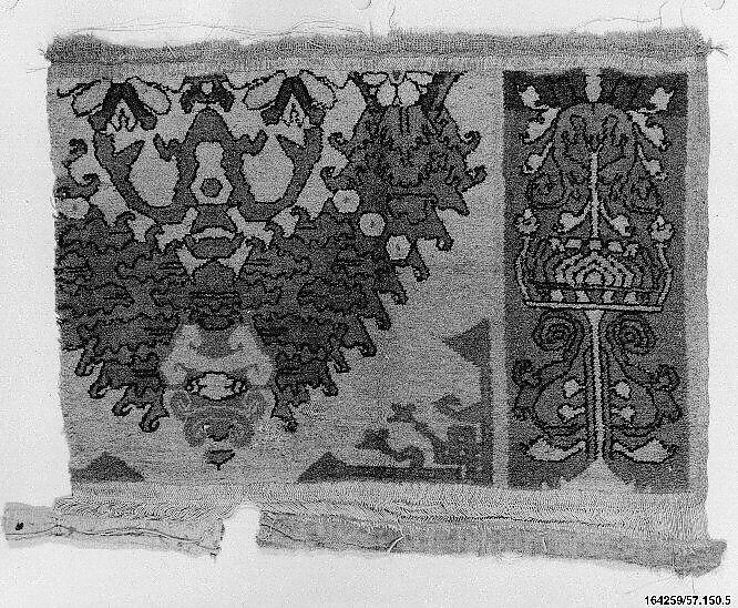Carpet Fragment, Wool (warp, weft and pile); single-warp (Spanish) knotted pile